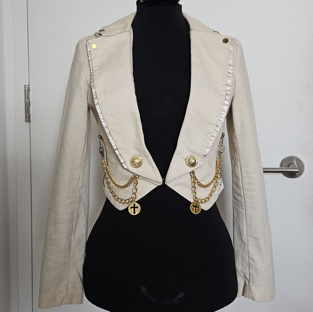 D.i.a Gyaru Cream Blazer With Gold Buttons Removable Pocket Chains Coin Charms